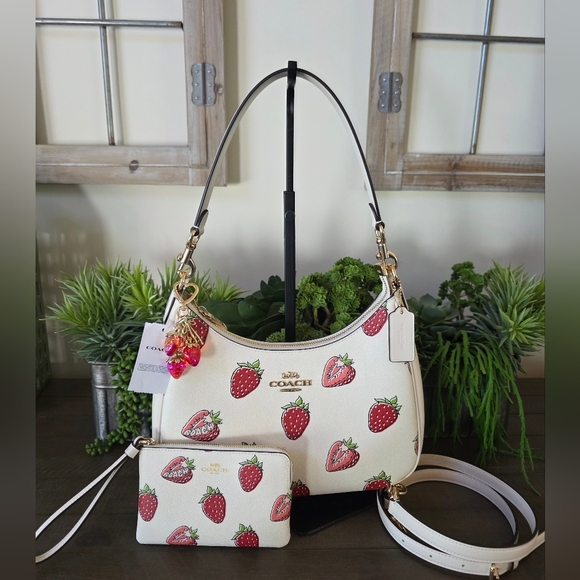 NWT Coach Teri Strawberry Print HOBO With Matching Wristlet And Unbranded Charm - Picture 1 of 16
